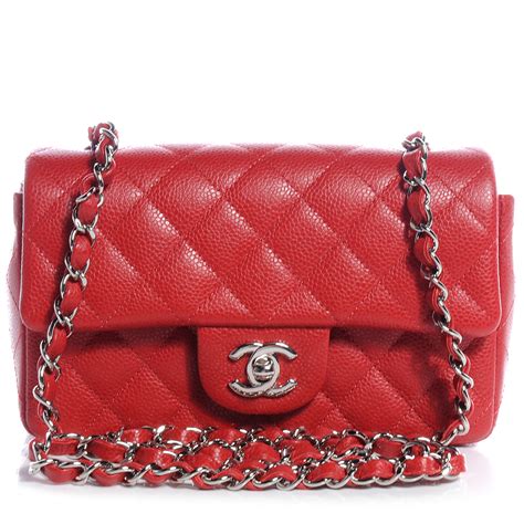 CHANEL Caviar Quilted Mini Square Flap Red 